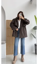 Elana - Suya Dayanıklı Kuşaklı Trenç Kahve