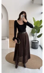 Eleanor Asimetrik Kesim Saten Etek - Acı Kahve - Kod: 3362