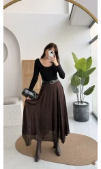 Eleanor Asimetrik Kesim Saten Etek - Acı Kahve - Kod: 3362