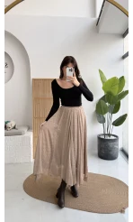 Eleanor Asimetrik Kesim Saten Etek - Camel - Kod: 3362