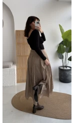 Eleanor Asimetrik Kesim Saten Etek - Camel - Kod: 3362