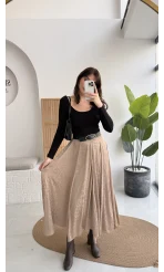 Eleanor Asimetrik Kesim Saten Etek - Camel - Kod: 3362