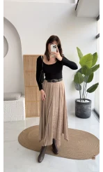 Eleanor Asimetrik Kesim Saten Etek - Camel - Kod: 3362