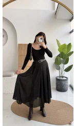 Eleanor Asimetrik Kesim Saten Etek - Siyah - Kod: 3362