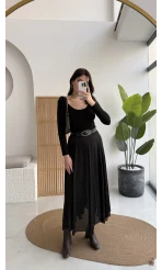 Eleanor Asimetrik Kesim Saten Etek - Siyah - Kod: 3362