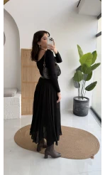 Eleanor Asimetrik Kesim Saten Etek - Siyah - Kod: 3362