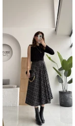 Eliza Asimetrik Kesim Ekose Desenli Etek - Siyah