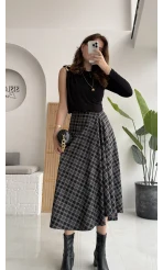 Eliza Asimetrik Kesim Ekose Desenli Etek - Siyah