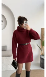 Ellarosa Boğazlı Elbise - Bordo - Kod: 5111