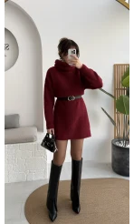 Ellarosa Boğazlı Elbise - Bordo - Kod: 5111