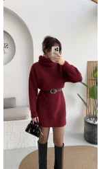 Ellarosa Boğazlı Elbise - Bordo - Kod: 5111