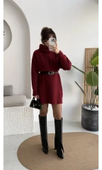 Ellarosa Boğazlı Elbise - Bordo - Kod: 5111