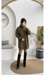 Ellarosa Boğazlı Elbise - Haki - Kod: 5111