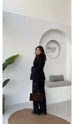 Ellie Kuşaklı Denim Ceket Pantolon Takım - Mavi