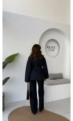 Ellie Kuşaklı Denim Ceket Pantolon Takım - Mavi