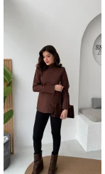 Ellıs Vatkalı Bağlamalı Tunik Gömlek - Acı Kahve - Kod: 26200