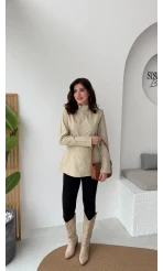 Ellıs Vatkalı Bağlamalı Tunik Gömlek - Taş - Kod: 26200