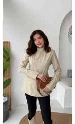 Ellıs Vatkalı Bağlamalı Tunik Gömlek - Taş - Kod: 26200