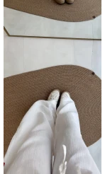 Elsa Pamuk Kumaş Bluz - Pantolon Takım - Beyaz - 42501 - 42601