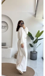 Elsa Pamuk Kumaş Bluz - Pantolon Takım - Beyaz - 42501 - 42601