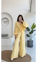 Elsa Pamuk Kumaş Bluz - Pantolon Takım - Sarı - 42503 - 42603