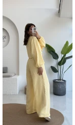 Elsa Pamuk Kumaş Bluz - Pantolon Takım - Sarı - 42503 - 42603