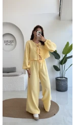 Elsa Pamuk Kumaş Bluz - Pantolon Takım - Sarı - 42503 - 42603