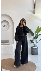 Elsa Pamuk Kumaş Bluz - Pantolon Takım - Siyah - 42504 - 42604