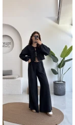 Elsa Pamuk Kumaş Bluz - Pantolon Takım - Siyah - 42504 - 42604