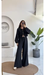 Elsa Pamuk Kumaş Bluz - Pantolon Takım - Siyah - 42504 - 42604
