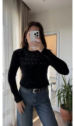 Emilie Taşlı Yumoş Kazak Siyah