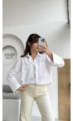 Esmeralda Büyük Cepli Gömlek - Beyaz - Kod: 2143
