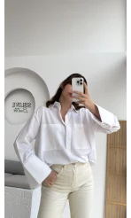 Esmeralda Büyük Cepli Gömlek - Beyaz - Kod: 2143