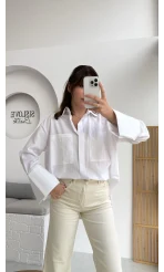 Esmeralda Büyük Cepli Gömlek - Beyaz - Kod: 2143