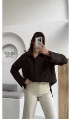 Esmeralda Büyük Cepli Gömlek - Kahve - Kod: 2143