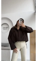 Esmeralda Büyük Cepli Gömlek - Kahve - Kod: 2143