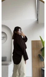 Esmeralda Büyük Cepli Gömlek - Kahve - Kod: 2143