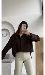 Esmeralda Büyük Cepli Gömlek - Kahve - Kod: 2143