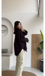 Esmeralda Büyük Cepli Gömlek - Mürdüm - Kod: 2143