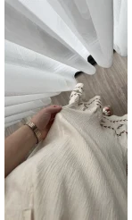 Etnik Desenli Nakış Detay Bej Elbise