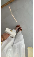 Etoile Dökümlü Taşlı Pantolon - Ekru - Kod: 51434