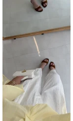 Etoile Dökümlü Taşlı Pantolon - Ekru - Kod: 51434