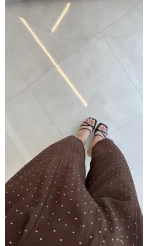 Etoile Dökümlü Taşlı Pantolon - Kahve - Kod: 51434