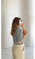 Everly Çizgili Triko Bluz - Lacivert - Kod: 5439