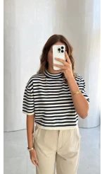 Everly Çizgili Triko Bluz - Lacivert - Kod: 5439