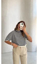 Everly Çizgili Triko Bluz - Lacivert - Kod: 5439