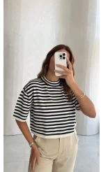 Everly Çizgili Triko Bluz - Lacivert - Kod: 5439