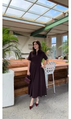 Sia Kısa Kol Kemerli Elbise - Mürdüm - Kod: 2341