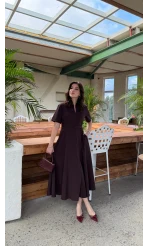 Sia Kısa Kol Kemerli Elbise - Mürdüm - Kod: 2341