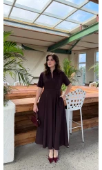 Sia Kısa Kol Kemerli Elbise - Mürdüm - Kod: 2341